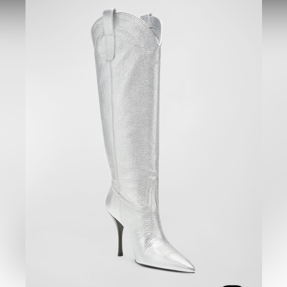 Stuart Weitzman Outwest Metallic calfskin stiletto western boot - Picture 3 of 14